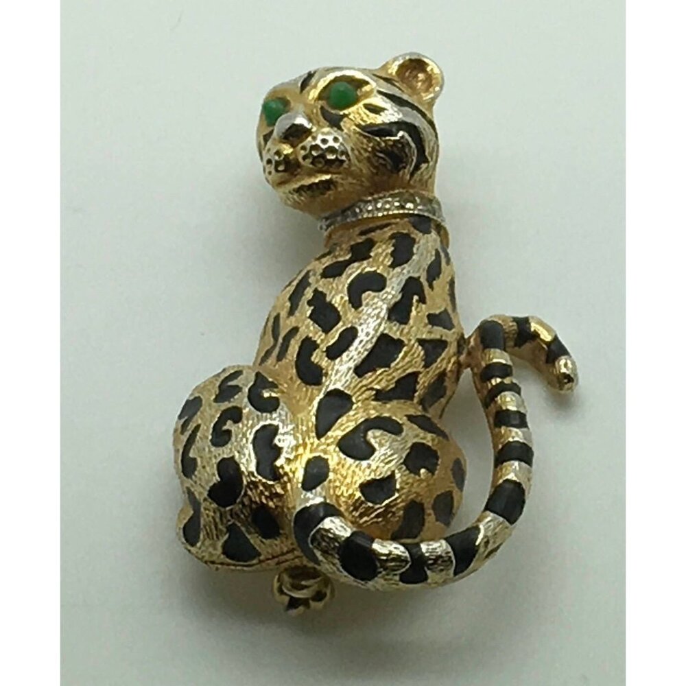 D’orlan ( Boucher ) Cheetah Panther Jaguar Big Cat  Brooch Pin Gold Black